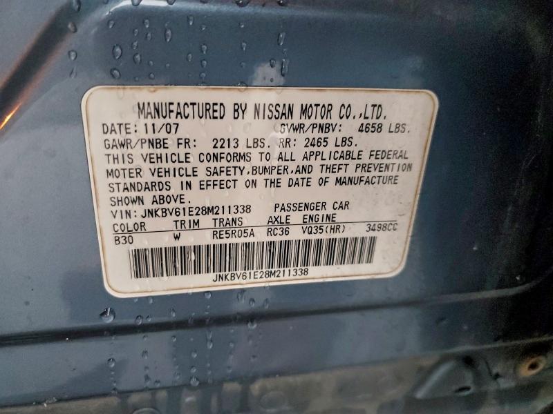 93029055 :رقم المزاد ، JNKBV61E28M211338 vin ، 2008 Infiniti G35 مزاد بيع