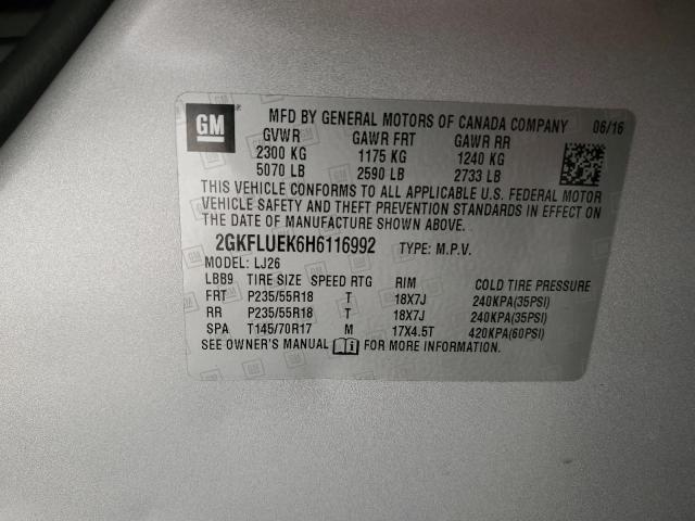 91879135 :رقم المزاد ، 2GKFLUEK6H6116992 vin ، 2017 Gmc Terrain مزاد بيع