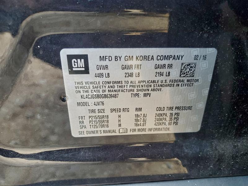 93611505 :رقم المزاد ، KL4CJGSB0GB639487 vin ، 2016 Buick Encore مزاد بيع