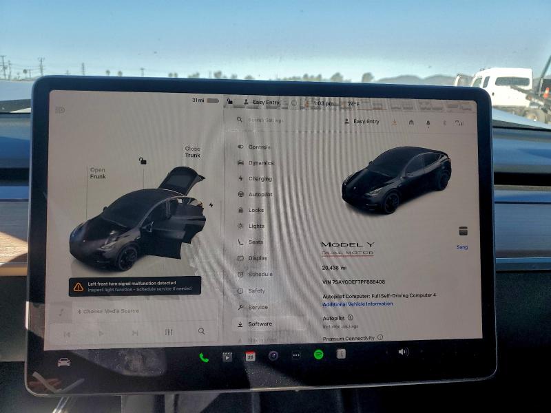 Aukcja sprzedaży 2023 Tesla Model Y, vin: 7SAYGDEF7PF888408, numer aukcji: 93435325