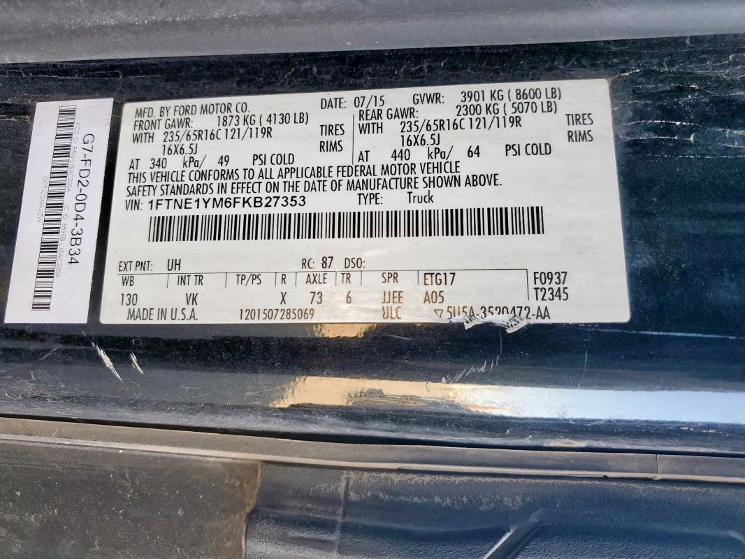 2015 Ford Transit მანქანა იყიდება აუქციონზე, vin: 1FTNE1YM6FKB27353, აუქციონის ნომერი: 92745735