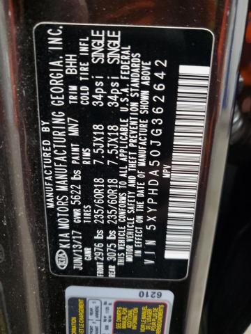 2018 Kia Sorento Ex მანქანა იყიდება აუქციონზე, vin: 5XYPHDA50JG362642, აუქციონის ნომერი: 92879575