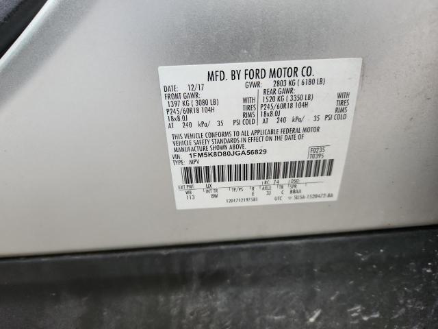 92050935 :رقم المزاد ، 1FM5K8D80JGA56829 vin ، 2018 Ford Explorer مزاد بيع