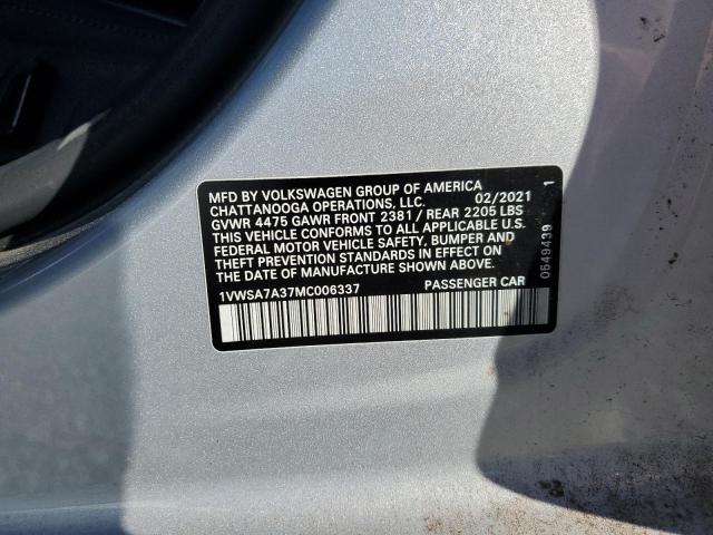 92598215 :رقم المزاد ، 1VWSA7A37MC006337 vin ، 2021 Volkswagen Passat مزاد بيع