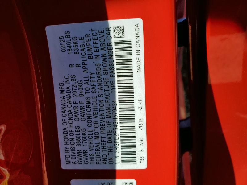 92287625 :رقم المزاد ، 2HGFE2F54SH579424 vin ، 2025 Honda Civic Spor مزاد بيع