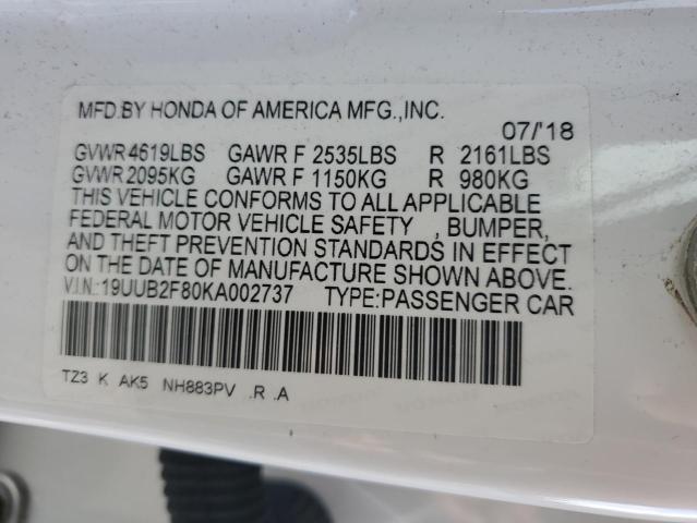 2019 Acura Tlx Advanc მანქანა იყიდება აუქციონზე, vin: 19UUB2F80KA002737, აუქციონის ნომერი: 93417225