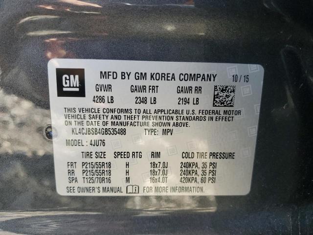 91698565 :رقم المزاد ، KL4CJBSB4GB535488 vin ، 2016 Buick Encore مزاد بيع