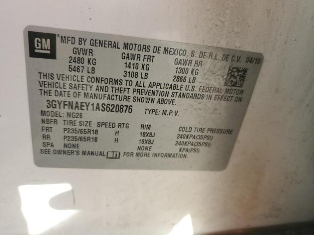 92074295 :رقم المزاد ، 3GYFNAEY1AS620876 vin ، 2010 Cadillac Srx مزاد بيع