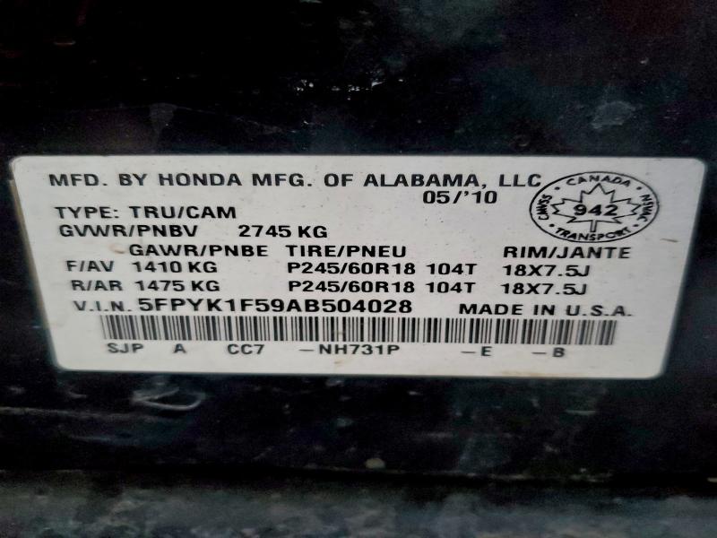 Продажа на аукционе авто 2010 Honda Ridgeline, vin: 5FPYK1F59AB504028, номер лота: 93669265
