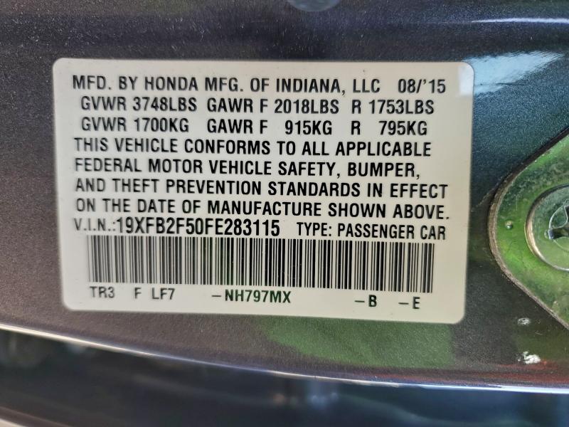 93980445 :رقم المزاد ، 19XFB2F50FE283115 vin ، 2015 Honda Civic مزاد بيع