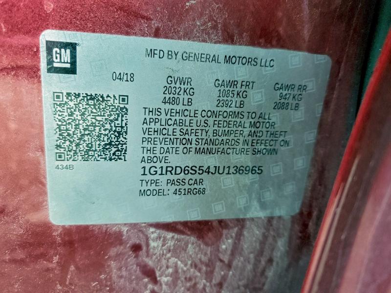 Продаж на аукціоні авто 2018 Chevrolet Volt, vin: 1G1RD6S54JU136965, номер лоту: 94248355
