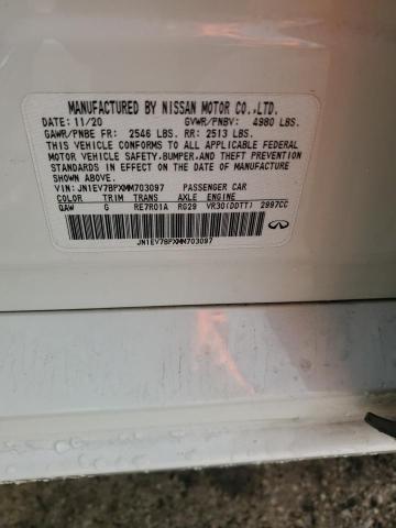92912895 :رقم المزاد ، JN1EV7BPXMM703097 vin ، 2021 Infiniti Q50 مزاد بيع