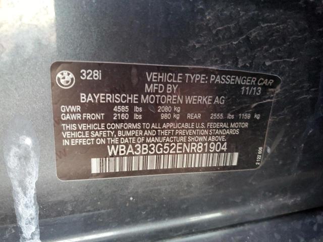 2014 Bmw 328 მანქანა იყიდება აუქციონზე, vin: WBA3B3G52ENR81904, აუქციონის ნომერი: 93056675