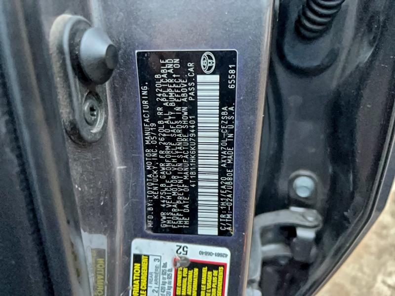 Aukcja sprzedaży 2019 Toyota Camry L, vin: 4T1B11HK6KU794401, numer aukcji: 94002575