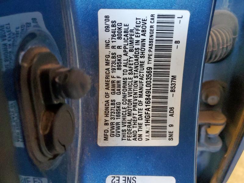 90143935 :رقم المزاد ، 1HGFA16849L003569 vin ، 2009 Honda Civic مزاد بيع