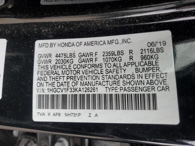 Auction sale of the 2019 Honda Accord Spo, vin: 1HGCV1F33KA126261, lot number: 85961155