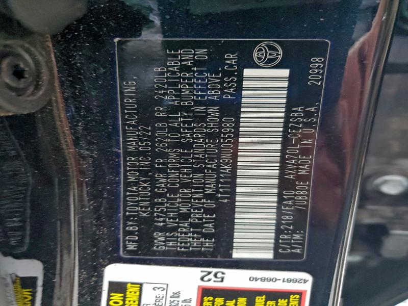 Aukcja sprzedaży 2022 Toyota Camry, vin: 4T1T11AK9NU055980, numer aukcji: 93971405