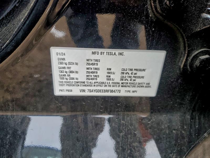 93778565 :رقم المزاد ، 7SAYGDEE8RF984770 vin ، 2024 Tesla Model Y مزاد بيع