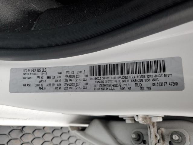 91484815 :رقم المزاد ، 1C6SRFMT2KN681572 vin ، 2019 Ram 1500 مزاد بيع