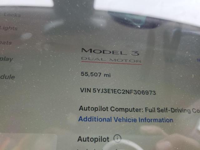 2022 Tesla Model 3 მანქანა იყიდება აუქციონზე, vin: 5YJ3E1EC2NF306973, აუქციონის ნომერი: 92029385