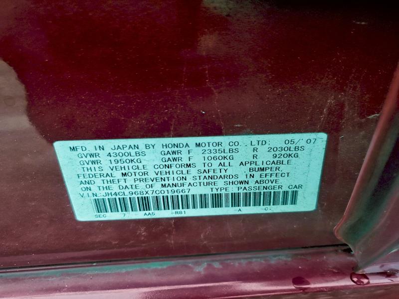Aukcja sprzedaży 2007 Acura Tsx, vin: JH4CL968X7C019667, numer aukcji: 93946935