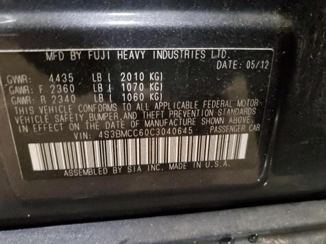 91861355 :رقم المزاد ، 4S3BMCC60C3040645 vin ، 2012 Subaru Legacy مزاد بيع