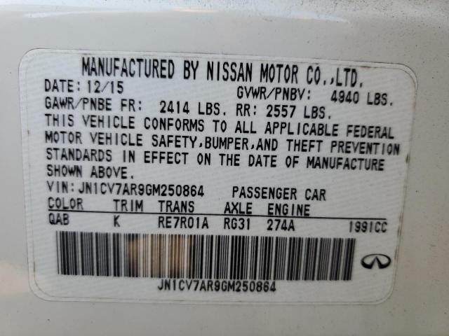 Aukcja sprzedaży 2016 Infiniti Q50 Base, vin: JN1CV7AR9GM250864, numer aukcji: 91617595