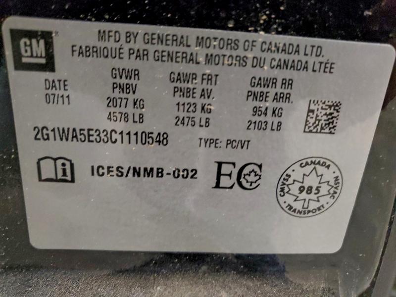 93835455 :رقم المزاد ، 2G1WA5E33C1110548 vin ، 2012 Chevrolet Impala مزاد بيع