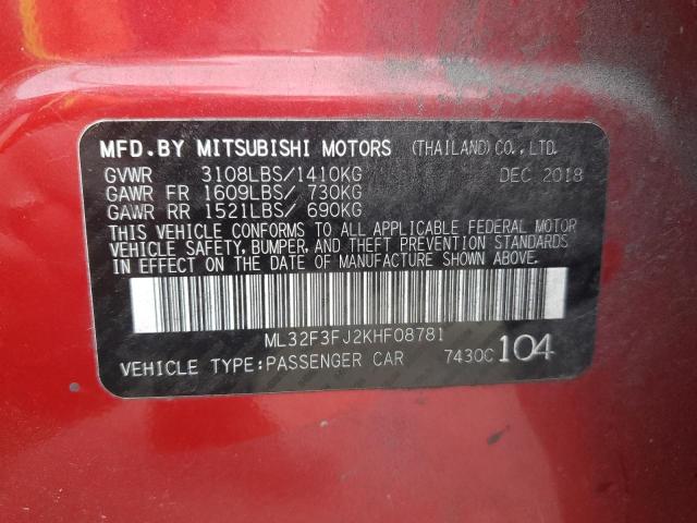 Продаж на аукціоні авто 2019 Mitsubishi Mirage, vin: ML32F3FJ2KHF08781, номер лоту: 93419575
