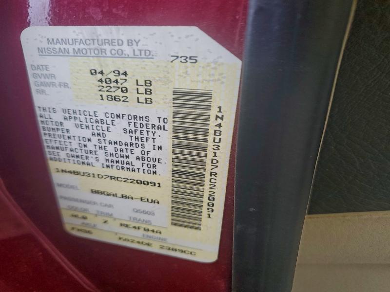 93727715 :رقم المزاد ، 1N4BU31D7RC220091 vin ، 1994 Nissan Altima مزاد بيع