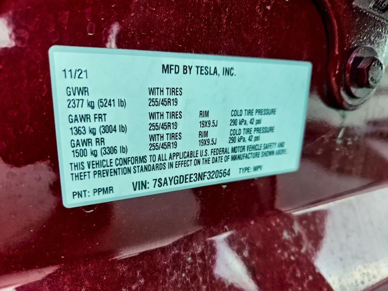 Продаж на аукціоні авто 2022 Tesla Model Y, vin: 7SAYGDEE3NF320564, номер лоту: 92494985