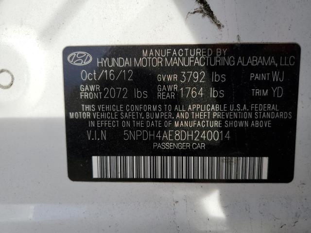 92021275 :رقم المزاد ، 5NPDH4AE8DH240014 vin ، 2013 Hyundai Elantra مزاد بيع