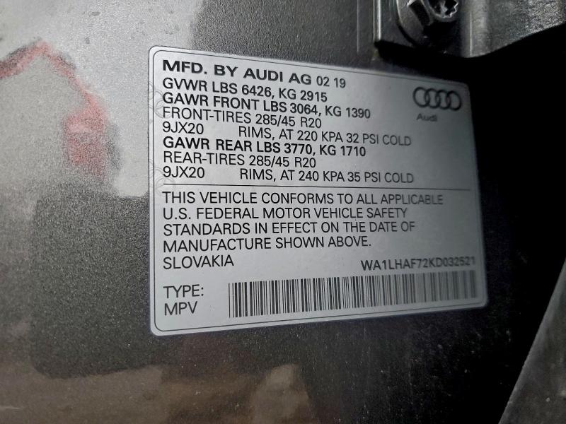 Продажа на аукционе авто 2019 Audi Q7, vin: WA1LHAF72KD032521, номер лота: 93712525