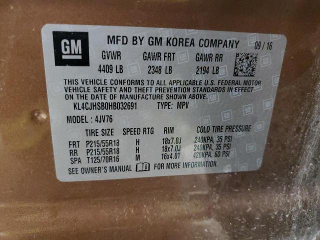 Aukcja sprzedaży 2017 Buick Encore, vin: KL4CJHSB0HB032691, numer aukcji: 91238565