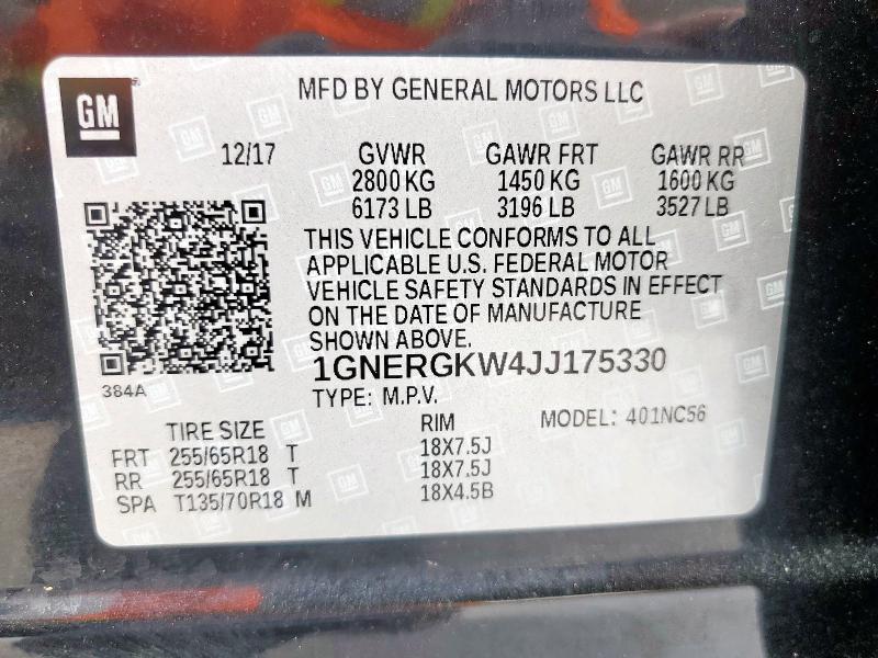 93060295 :رقم المزاد ، 1GNERGKW4JJ175330 vin ، 2018 Chevrolet Traverse مزاد بيع