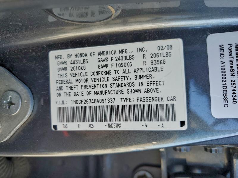 Продаж на аукціоні авто 2008 Honda Accord, vin: 1HGCP26748A091337, номер лоту: 94418385