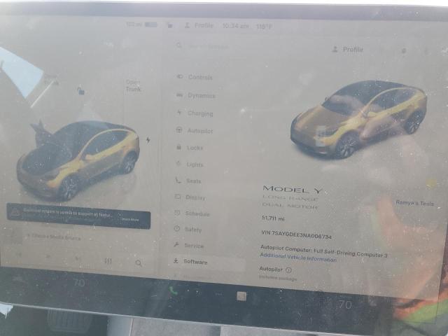 Продажа на аукционе авто 2022 Tesla Model Y, vin: 7SAYGDEE3NA006734, номер лота: 93398315