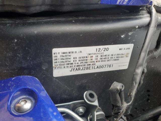 92064585 :رقم المزاد ، JYARJ28E1LA007761 vin ، 2020 Yamaha Yzfr6 مزاد بيع