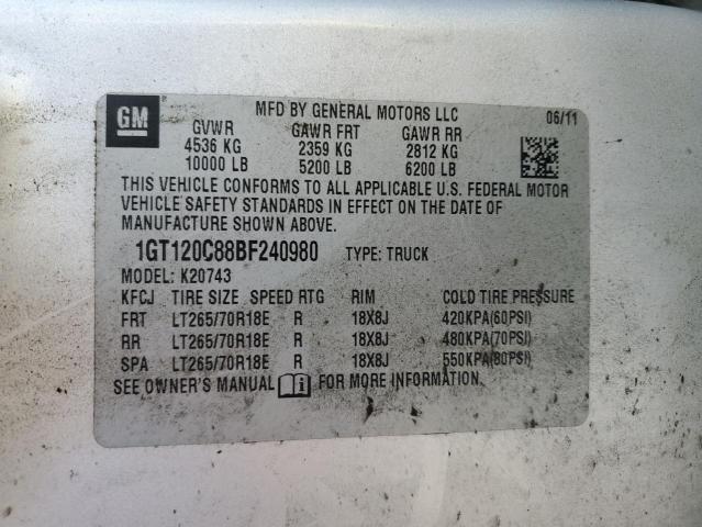 Продаж на аукціоні авто 2011 Gmc Sierra K25, vin: 1GT120C88BF240980, номер лоту: 91191395