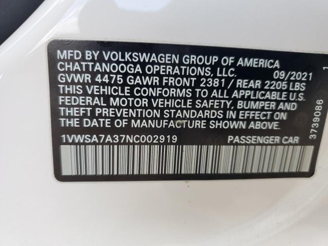 Продажа на аукционе авто 2022 Volkswagen Passat, vin: 1VWSA7A37NC002919, номер лота: 90698375
