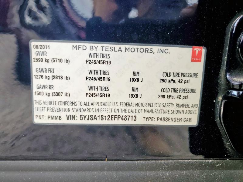 2014 Tesla Model S მანქანა იყიდება აუქციონზე, vin: 5YJSA1S12EFP48713, აუქციონის ნომერი: 93278665