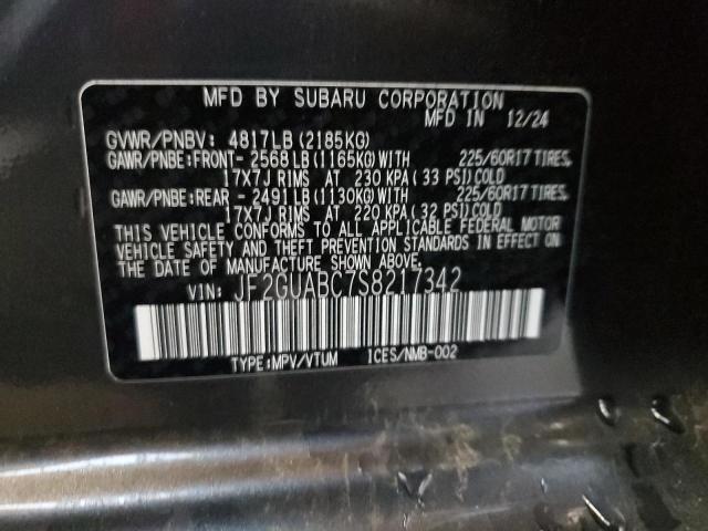90938375 :رقم المزاد ، JF2GUABC7S8217342 vin ، 2025 Subaru Crosstrek مزاد بيع