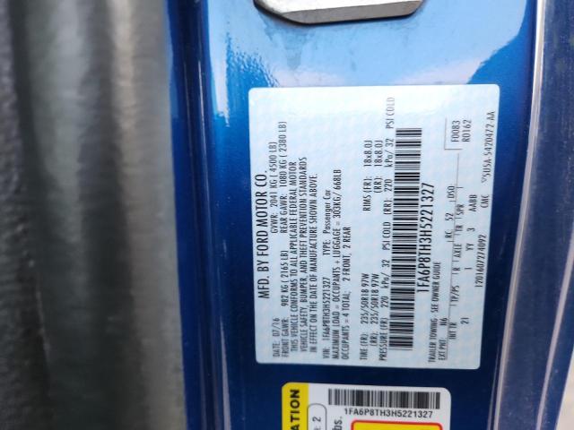 2017 Ford Mustang მანქანა იყიდება აუქციონზე, vin: 1FA6P8TH3H5221327, აუქციონის ნომერი: 92844845
