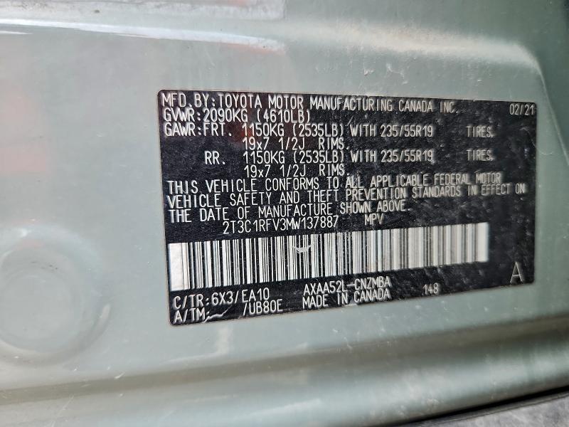 Продажа на аукционе авто 2021 Toyota Rav4, vin: 2T3C1RFV3MW137887, номер лота: 93841225