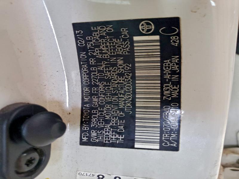 93881225 :رقم المزاد ، JTDKN3DU2D0342192 vin ، 2013 Toyota Prius مزاد بيع