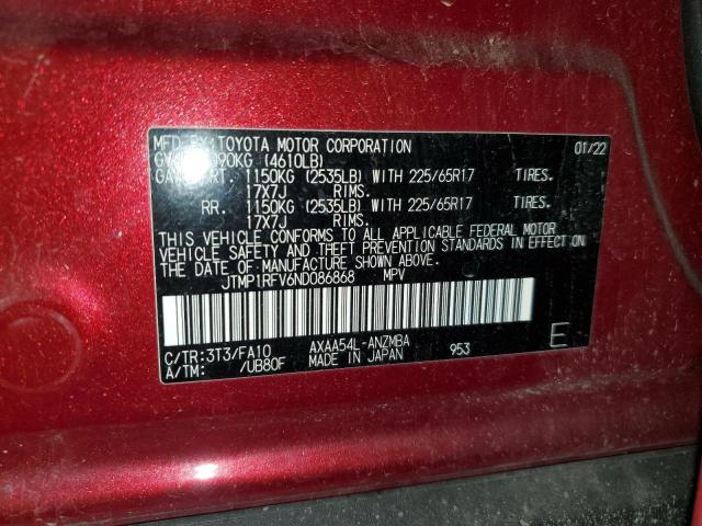 2022 Toyota Rav4 მანქანა იყიდება აუქციონზე, vin: JTMP1RFV6ND086868, აუქციონის ნომერი: 92625165