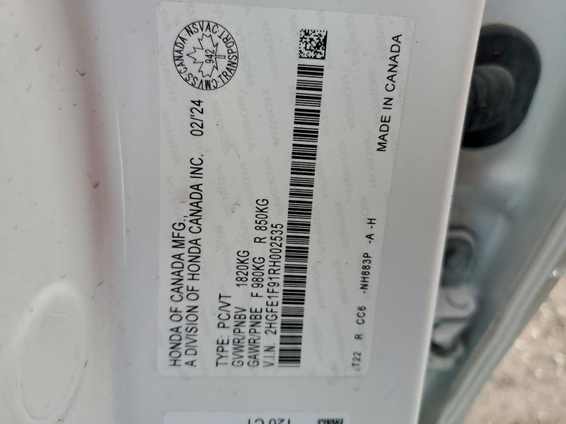 Продажа на аукционе авто 2024 Honda Civic Tour, vin: 2HGFE1F91RH002535, номер лота: 93211435