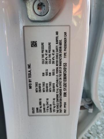 2022 Tesla Model 3 მანქანა იყიდება აუქციონზე, vin: 5YJ3E1EB8NF249153, აუქციონის ნომერი: 91809555