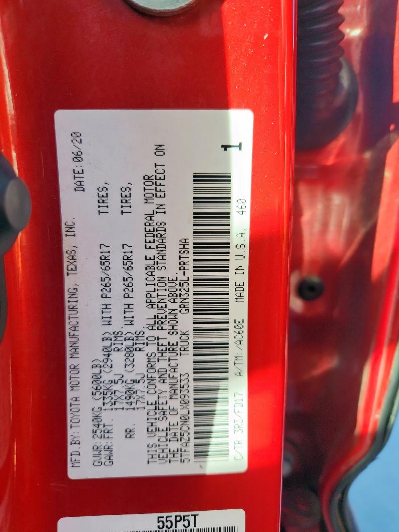 Aukcja sprzedaży 2020 Toyota Tacoma Dou, vin: 5TFAZ5CN0LX093533, numer aukcji: 93058695