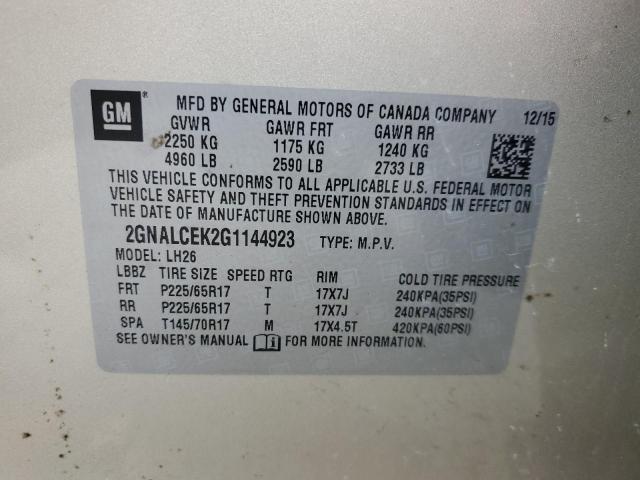 91861755 :رقم المزاد ، 2GNALCEK2G1144923 vin ، 2016 Chevrolet Equinox مزاد بيع